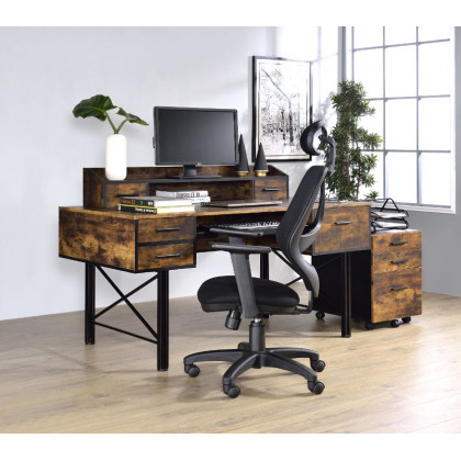 ACME Safea Computer Desk - Weathered Oak and Black Finish
