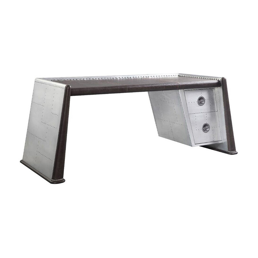 ACME - Brancaster Executive Writing Desk in Distress Chocolate/Aluminum