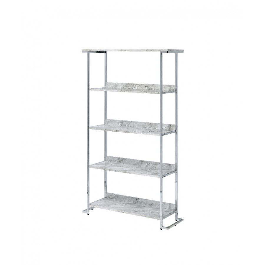 ACME - Visage Bookshelf in White Faux Marble Top/Chrome