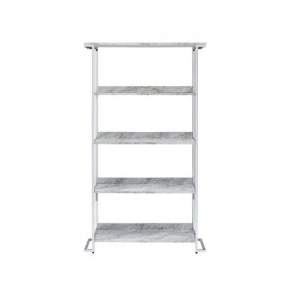 ACME - Visage Bookshelf in White Faux Marble Top/Chrome