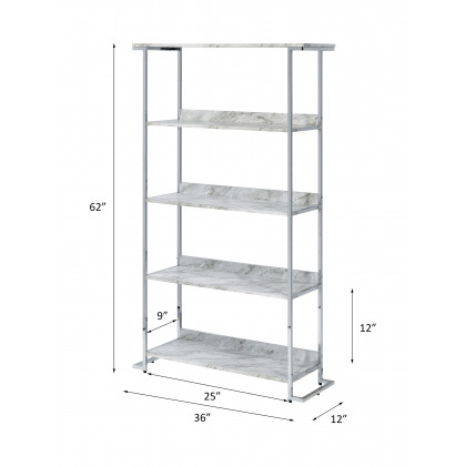 ACME - Visage Bookshelf in White Faux Marble Top/Chrome