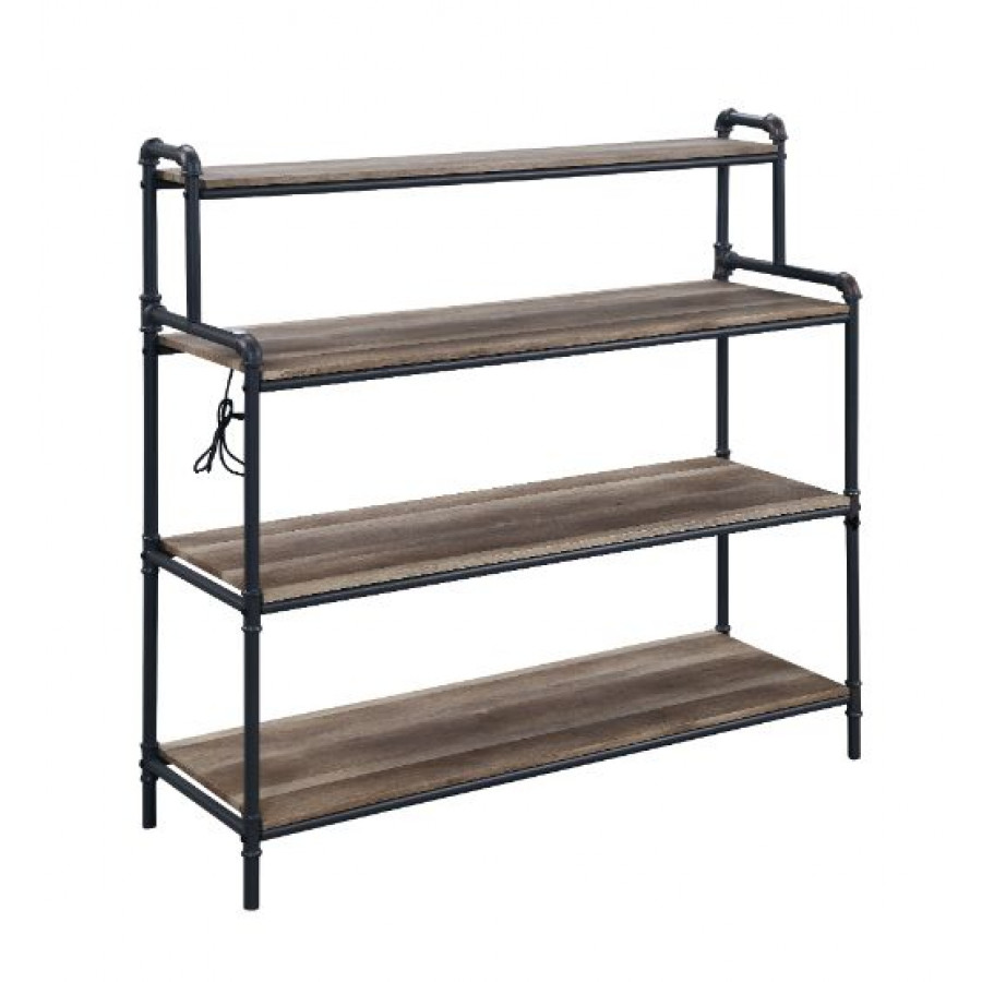 ACME - Cordelia Bookshelf with USB in Antique Oak/Sandy Black/Dark Bronze