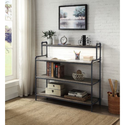 ACME - Cordelia Bookshelf with USB in Antique Oak/Sandy Black/Dark Bronze