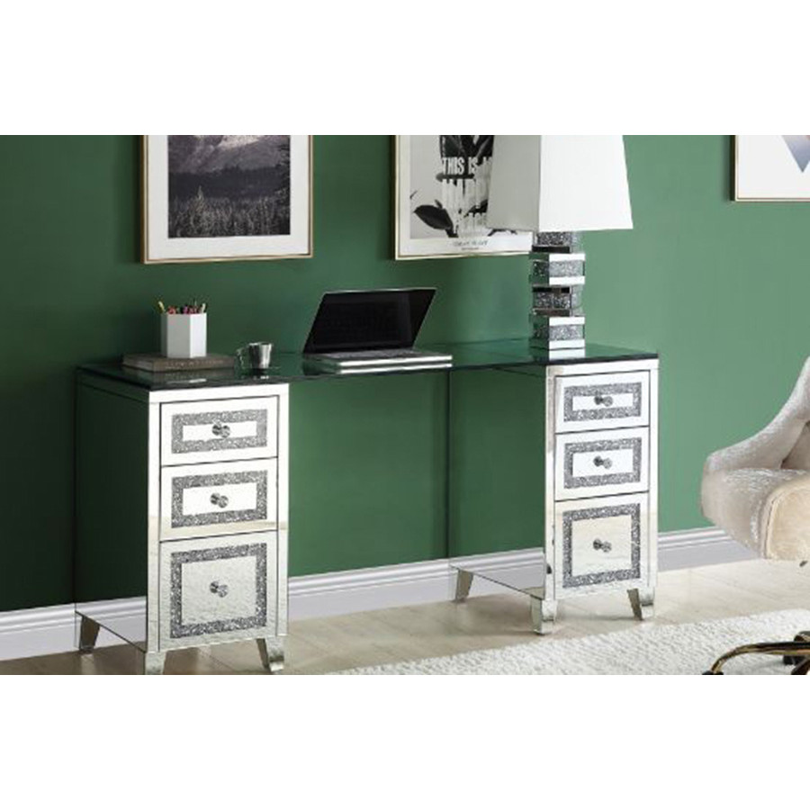 ACME - Noralie Writing Desk in Mirrored/Faux Diamonds (93124)
