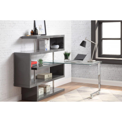 ACME Raceloma Writing Desk with Shelf - Gray High Gloss Finish