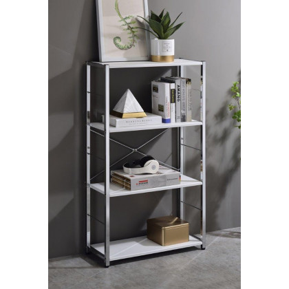ACME Tennos Bookshelf - White and Chrome Finish