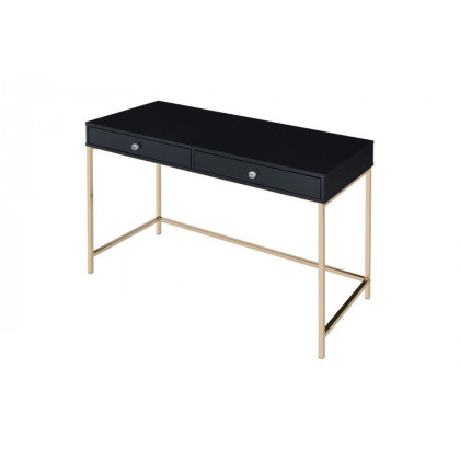 ACME Ottey Writing Desk - Black High Gloss and Gold Finish