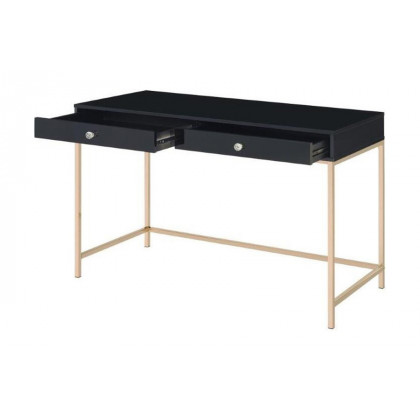 ACME Ottey Writing Desk - Black High Gloss and Gold Finish