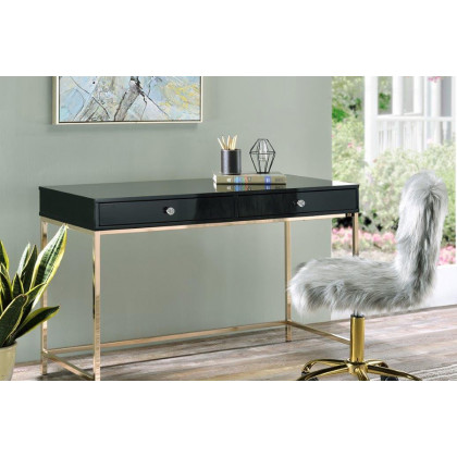ACME Ottey Writing Desk - Black High Gloss and Gold Finish