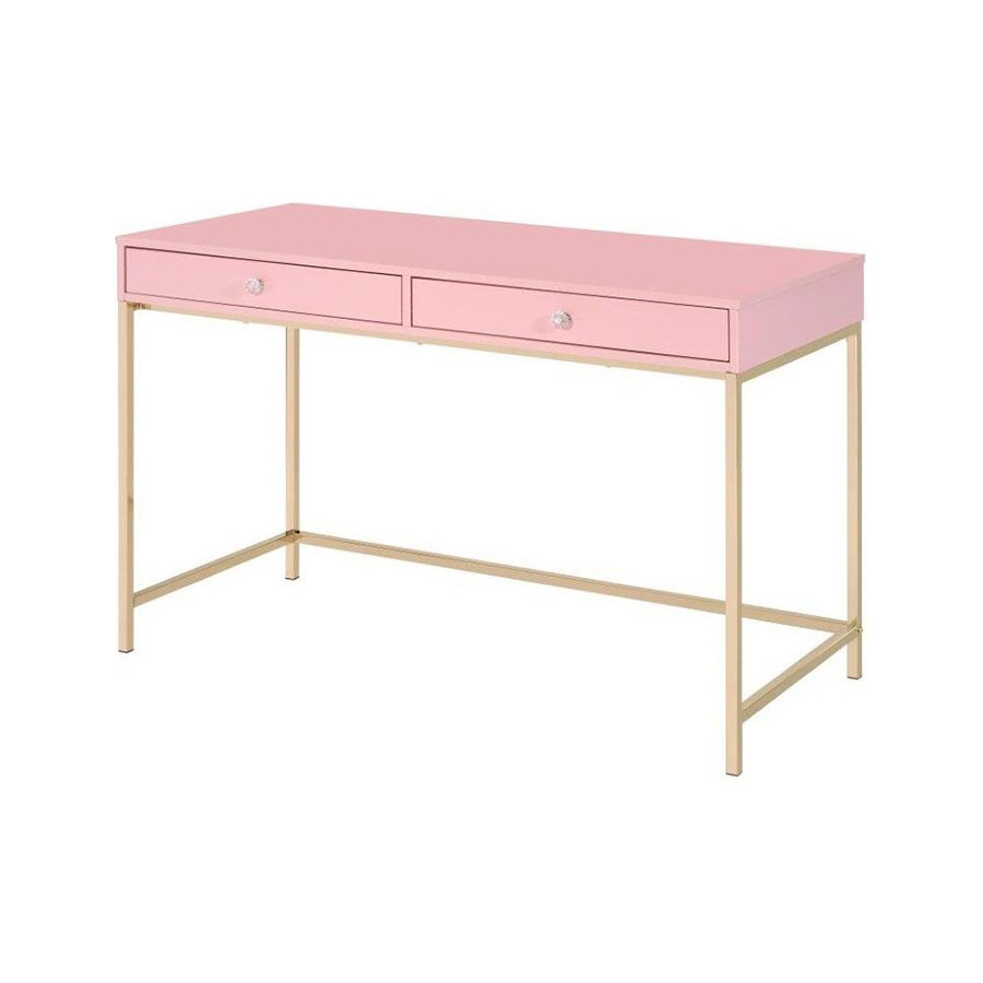 ACME Ottey Writing Desk - Pink High Gloss and Gold Finish