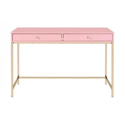 ACME Ottey Writing Desk - Pink High Gloss and Gold Finish