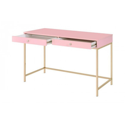 ACME Ottey Writing Desk - Pink High Gloss and Gold Finish