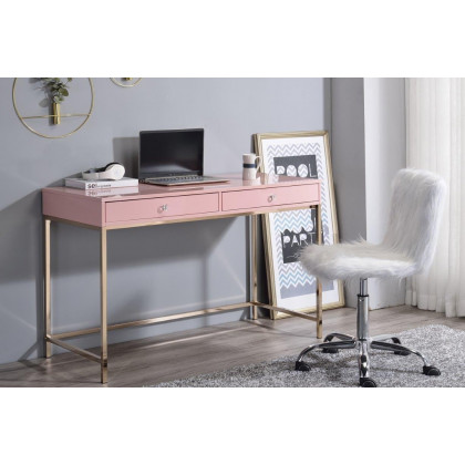 ACME Ottey Writing Desk - Pink High Gloss and Gold Finish