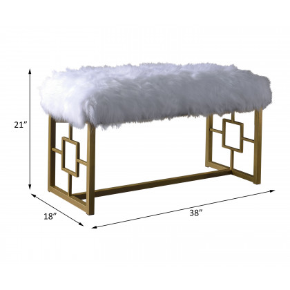 ACME - Bagley II Bench in White Faux Fur/Gold (96451)
