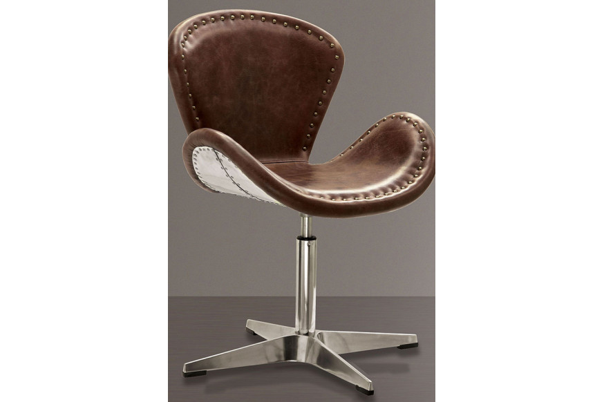 ACME™  - Brancaster Retro Brown Leather Nailhead Swivel Accent Chair