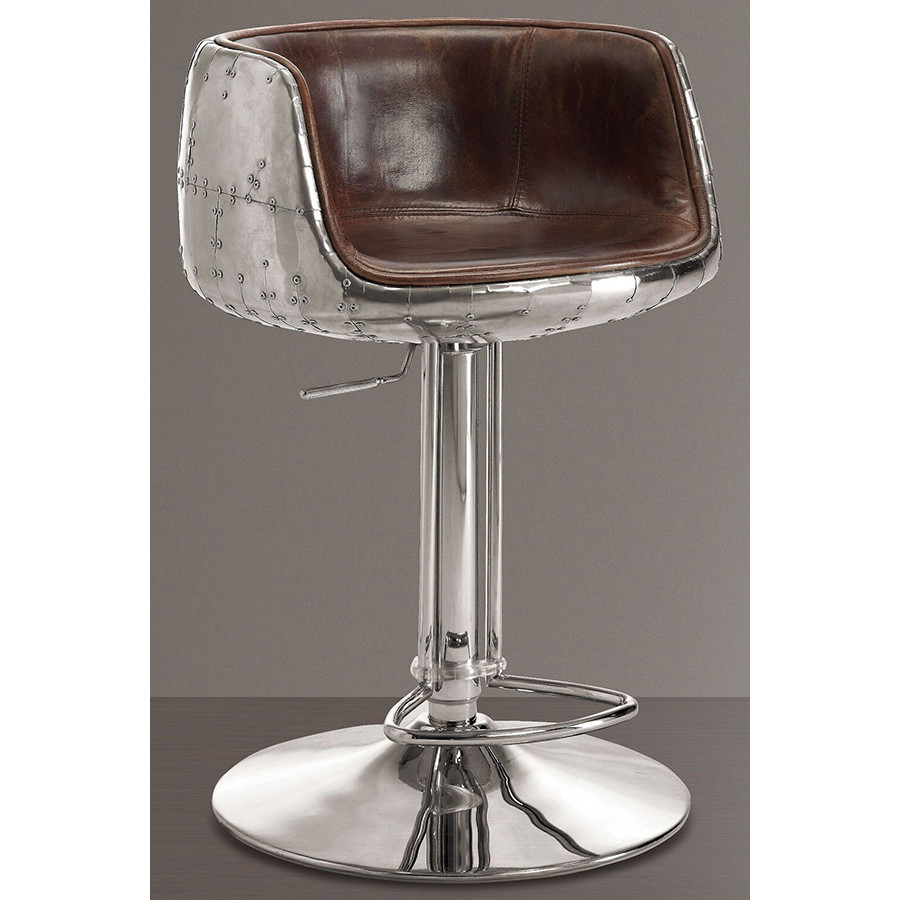 ACME - Brancaster Adjustable Stool with Swivel in Vintage Brown/Aluminum (96555)