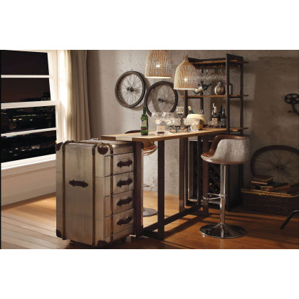 ACME - Brancaster Adjustable Stool with Swivel in Vintage Brown/Aluminum (96555)