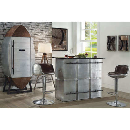 ACME - Brancaster Adjustable Stool with Swivel in Vintage Brown/Aluminum (96555)