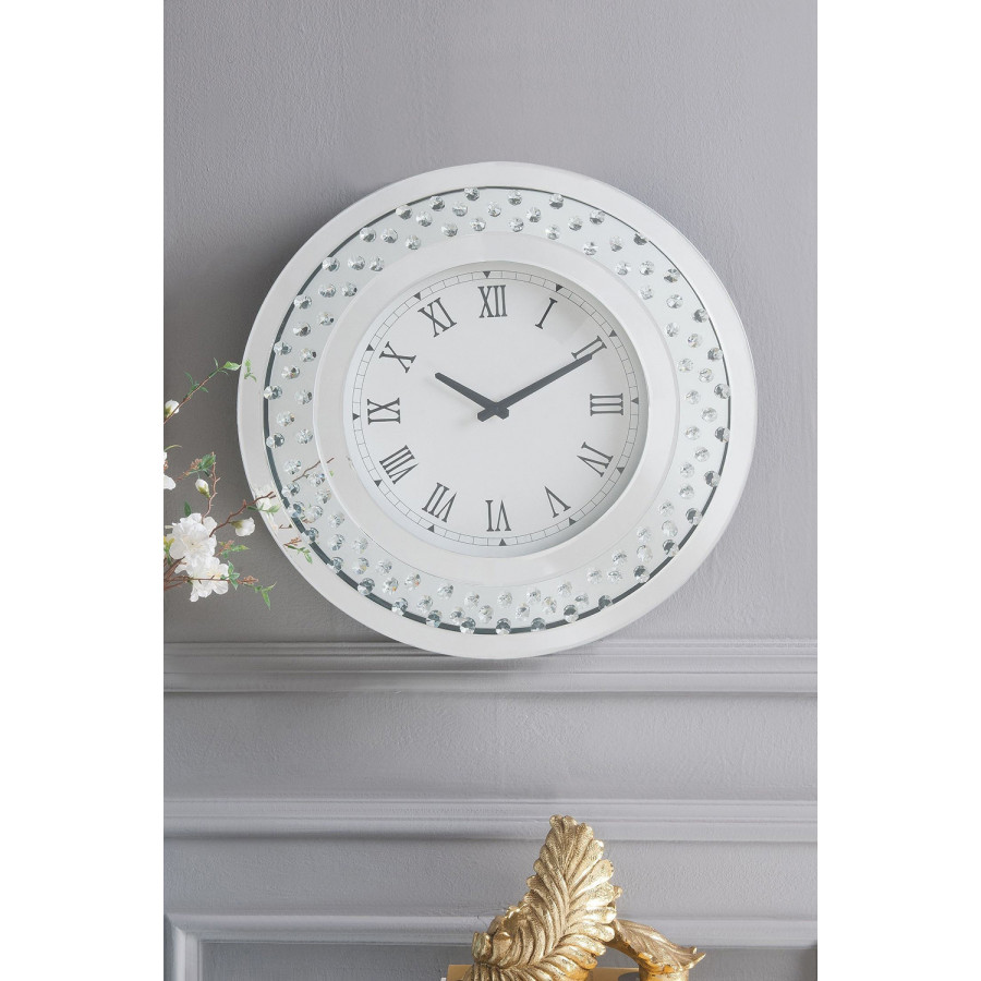 ACME - Nysa Wall Clock in Mirrored/Faux Crystals (97045)