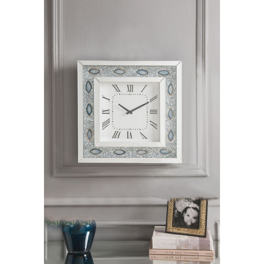 ACME - Sonia Wall Clock in Mirrored/Faux Agate