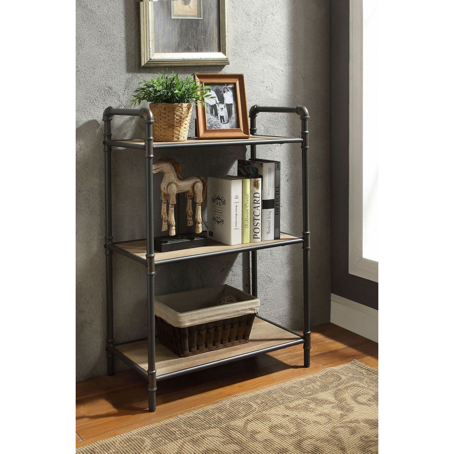 ACME Itzel Antique Oak and Sandy Gray Bookshelf - 3 Shelf