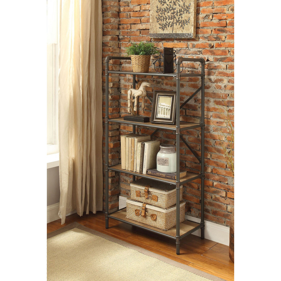 ACME - Itzel Antique Oak and Sandy Gray Bookshelf