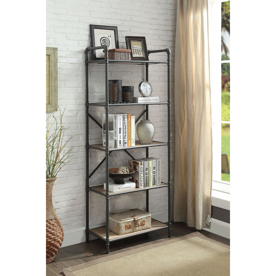 ACME Itzel Antique Oak and Sandy Gray Bookshelf - 5 Shelf