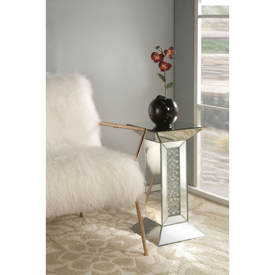 ACME - Nysa Pedestal Stand in Mirrored/Faux Crystals (97306)