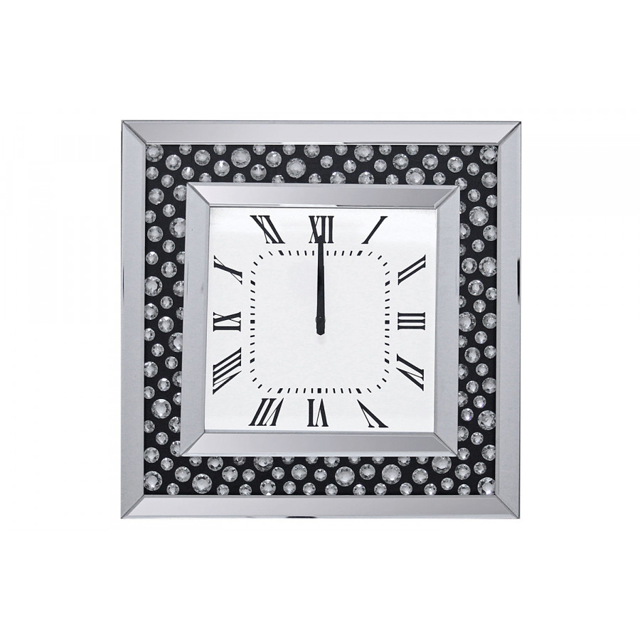 ACME - Nysa Wall Clock in Mirrored/Faux Crystals (97402)