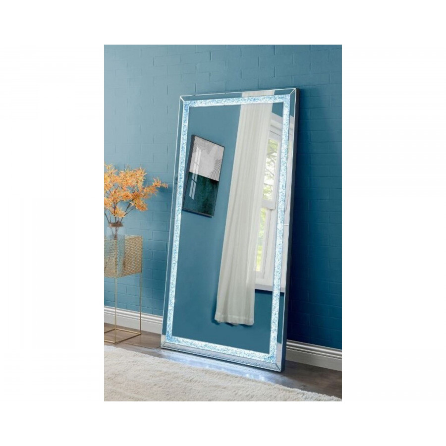 ACME - Noralie Floor Mirror in Mirrored/Faux Diamonds (97600)