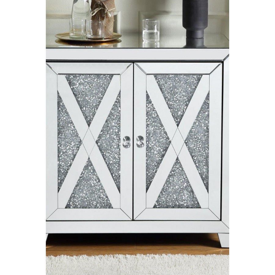 ACME - Noralie Console Cabinet in Mirrored/Faux Diamonds (97646)