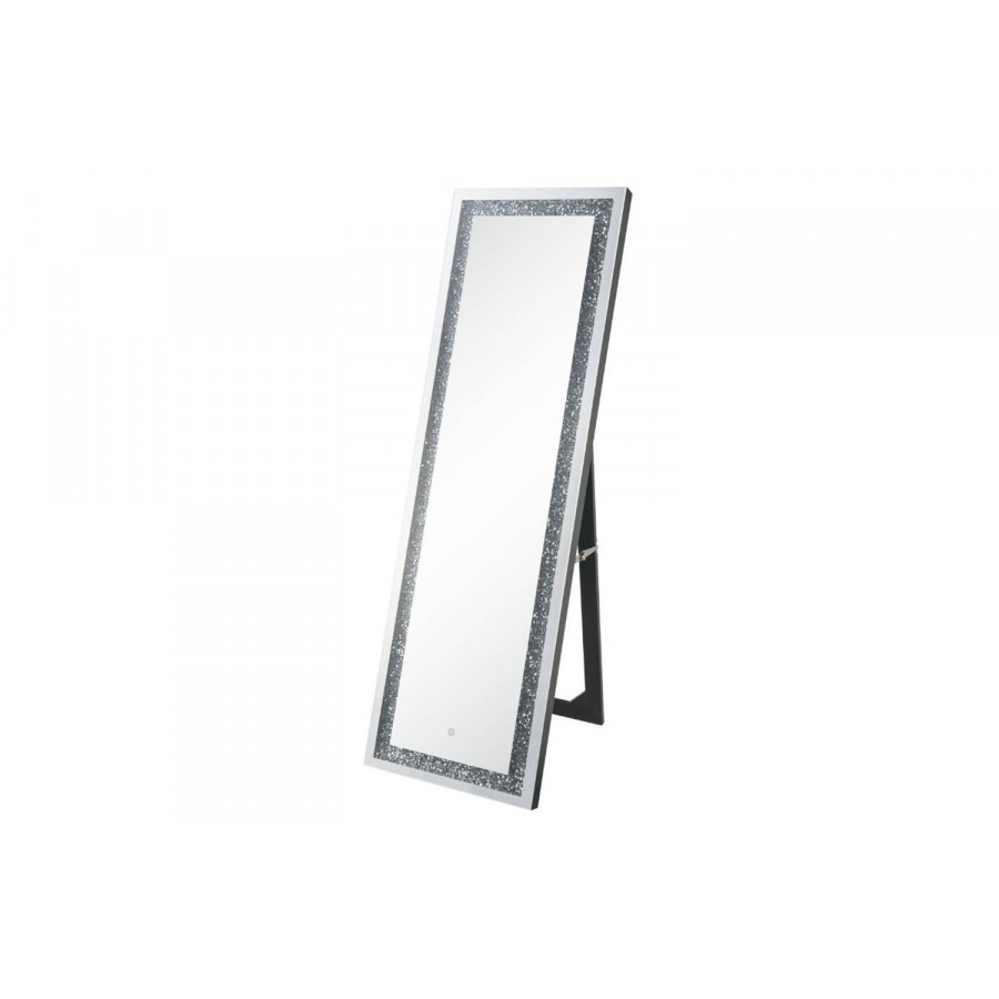 ACME - Noralie Floor Mirror with Led in Mirrored/Faux Diamonds (97713)