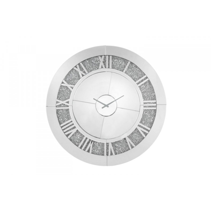 ACME - Noralie Wall Clock in Mirrored/Faux Diamonds (97723)
