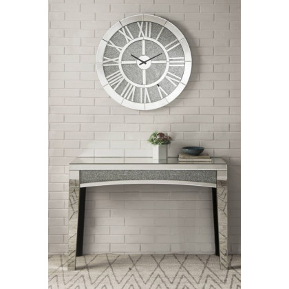 ACME - Noralie Wall Clock in Mirrored/Faux Diamonds (97724)