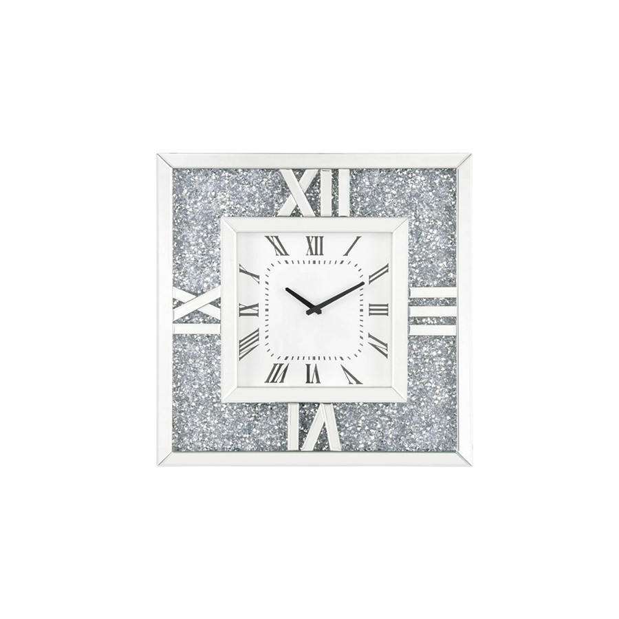 ACME - Noralie Wall Clock in Mirrored/Faux Diamonds (97727)
