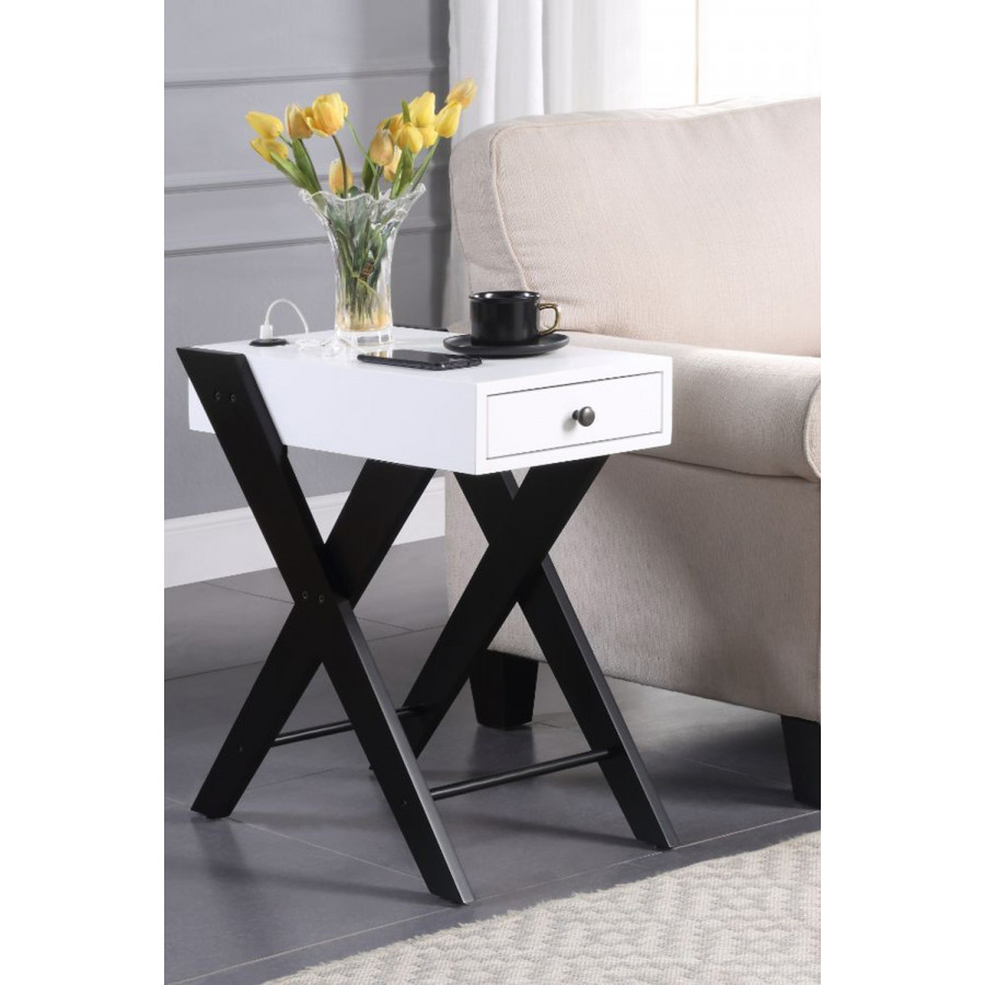 ACME Fierce Side Table with USB Charging Dock - White and Black