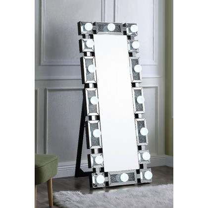 ACME - Noralie Floor Mirror in Mirrored/Faux Diamonds (97756)