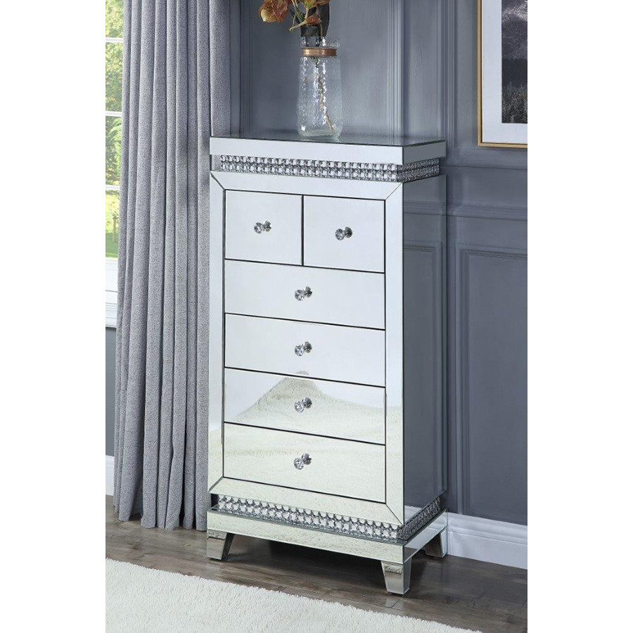 ACME - Lotus Cabinet in Mirrored/Faux Crystals