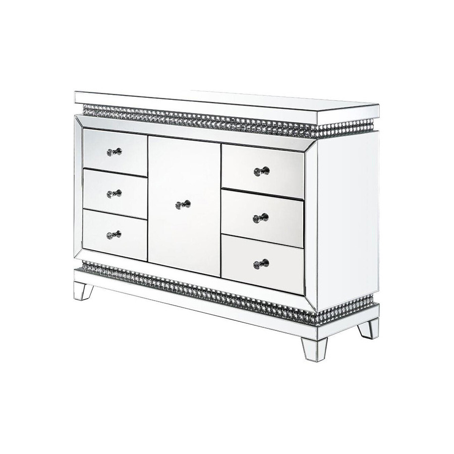 ACME - Lotus Console Cabinet in Mirrored/Faux Ice Cube Crystals (97813)