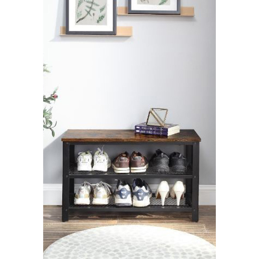 ACME Taurus Shoe Rack - Rustic Oak and Black Finish 97918