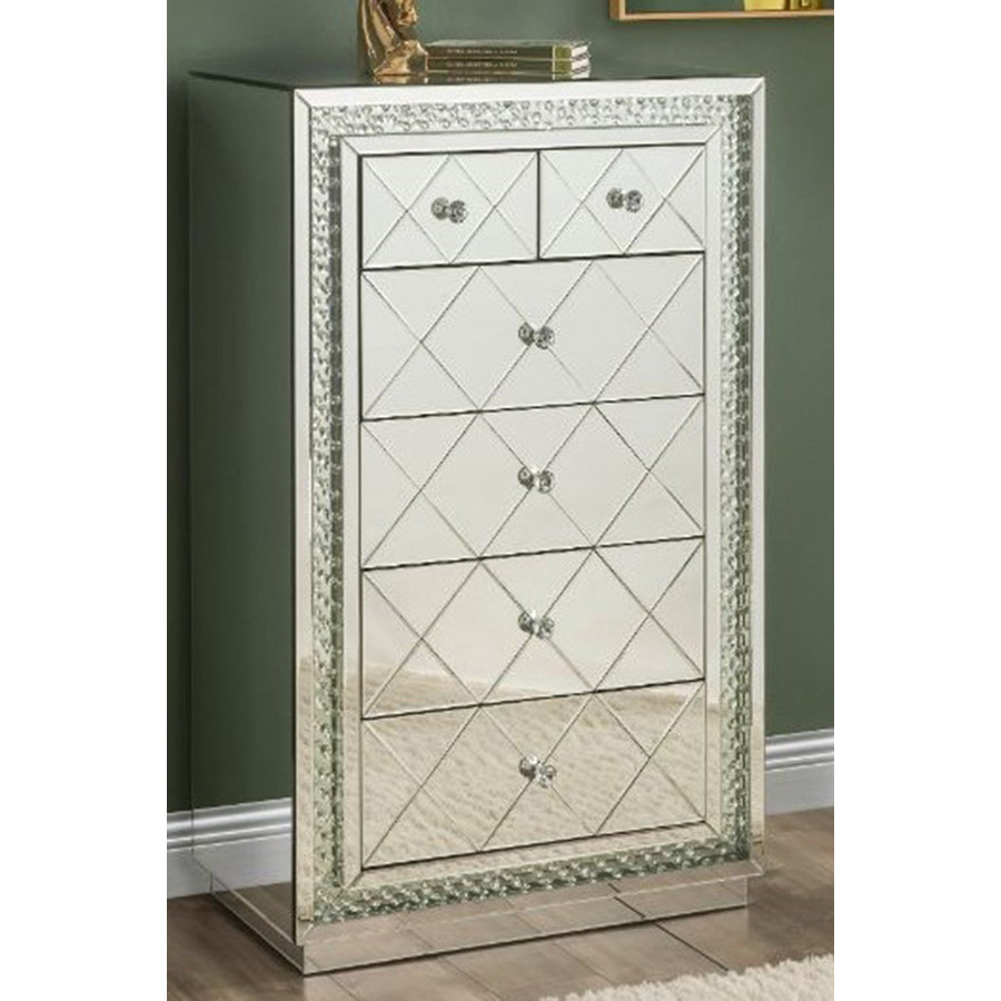 ACME - Nysa Cabinet in Mirrored/Faux Crystals Inlay