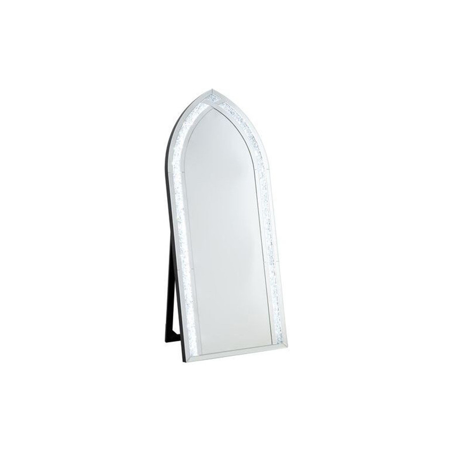 ACME - Noralie Floor Mirror with Led in Mirrored/Faux Diamonds (97981)