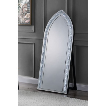 ACME - Noralie Floor Mirror with Led in Mirrored/Faux Diamonds (97981)
