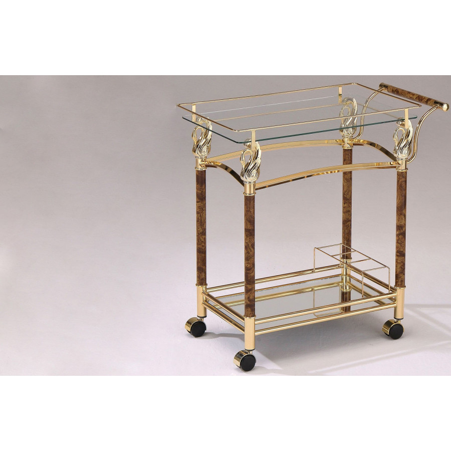 ACME - Helmut Serving Cart in Clear Glass/Gold Plated