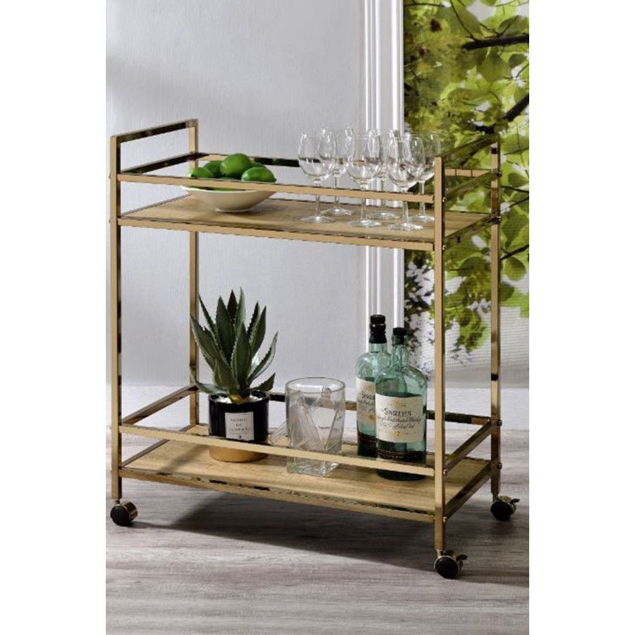 ACME - Barb Serving Cart in Natural/Champagne