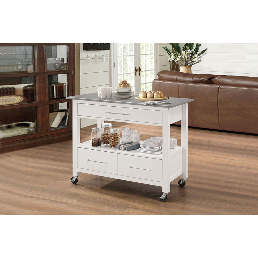 ACME Ottawa Kitchen Cart - Stainless Steel and White