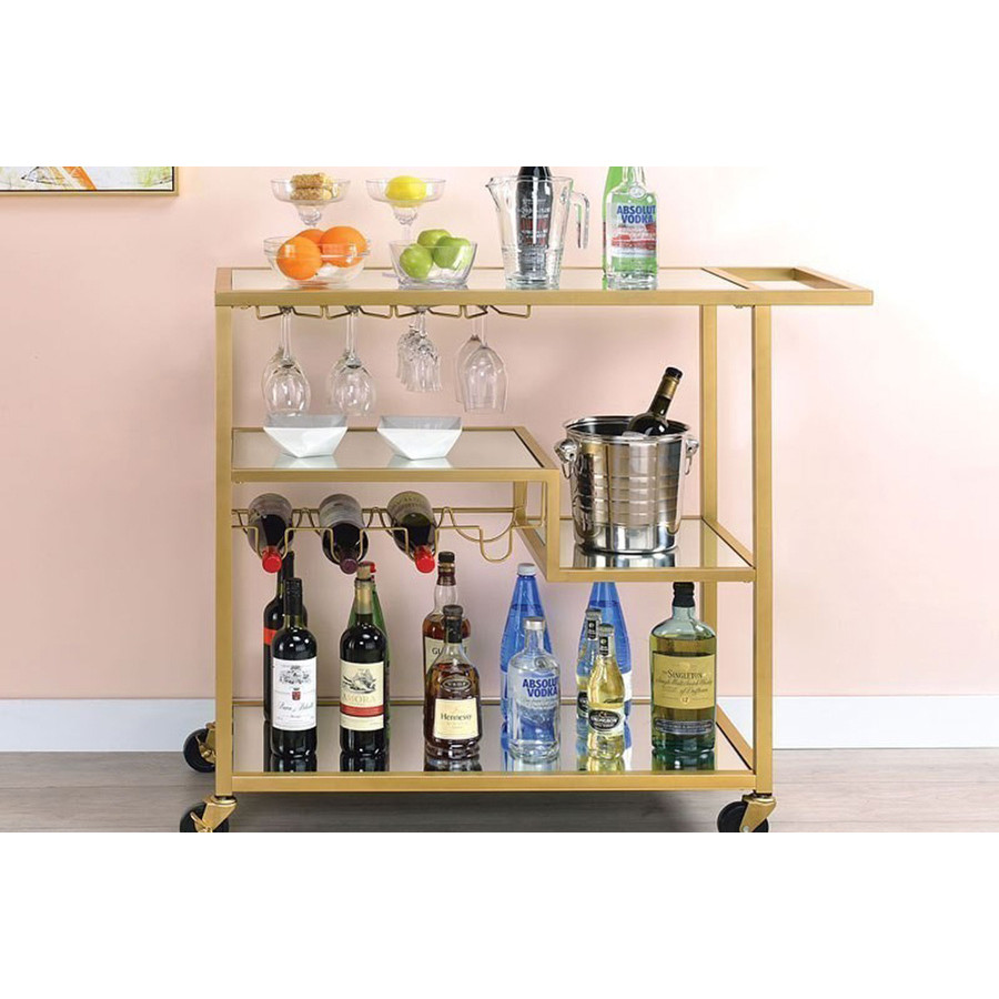 ACME - Adamsen Serving Cart in Mirrored/Champagne