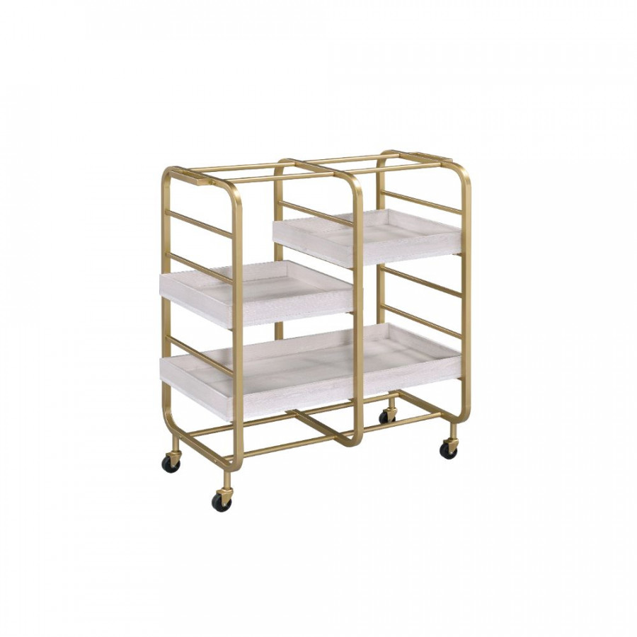 ACME Vorrik Serving Cart - Gold and White-Washed