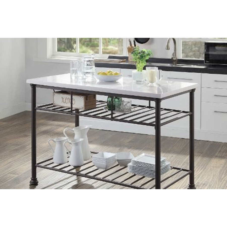 ACME - Freyja Kitchen Island in White Cultured Marble Top/Gray