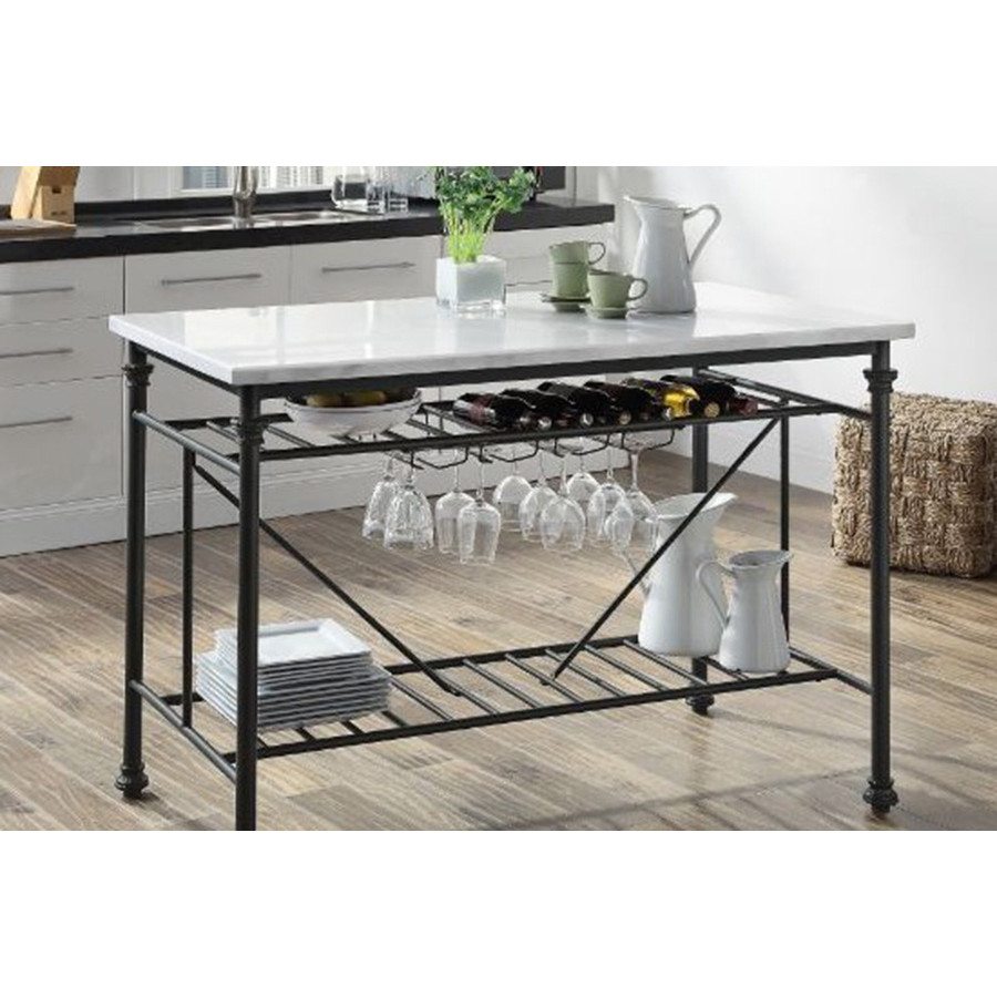 ACME - Mera Kitchen Island in White Marble Top/Gray